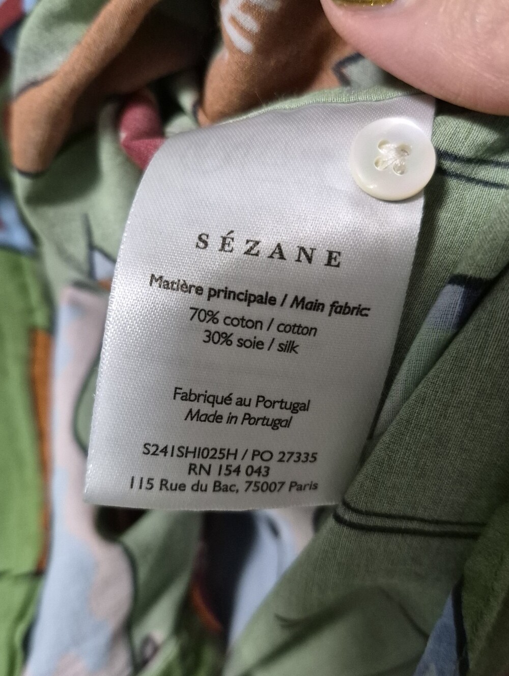 Sezane ×Pangea Pierro Shirt Green Flag Print 38 NWOT - Picture 7 of 8